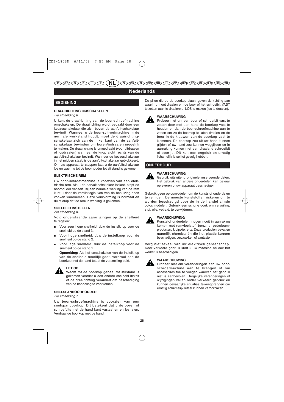 Nederlands | Ryobi CDI-1803M User Manual | Page 16 / 50