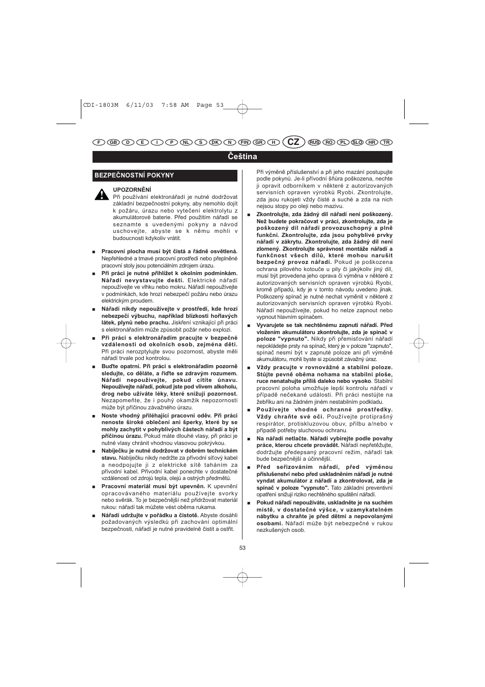 Čeština | Ryobi CDI-1803M User Manual | Page 21 / 50