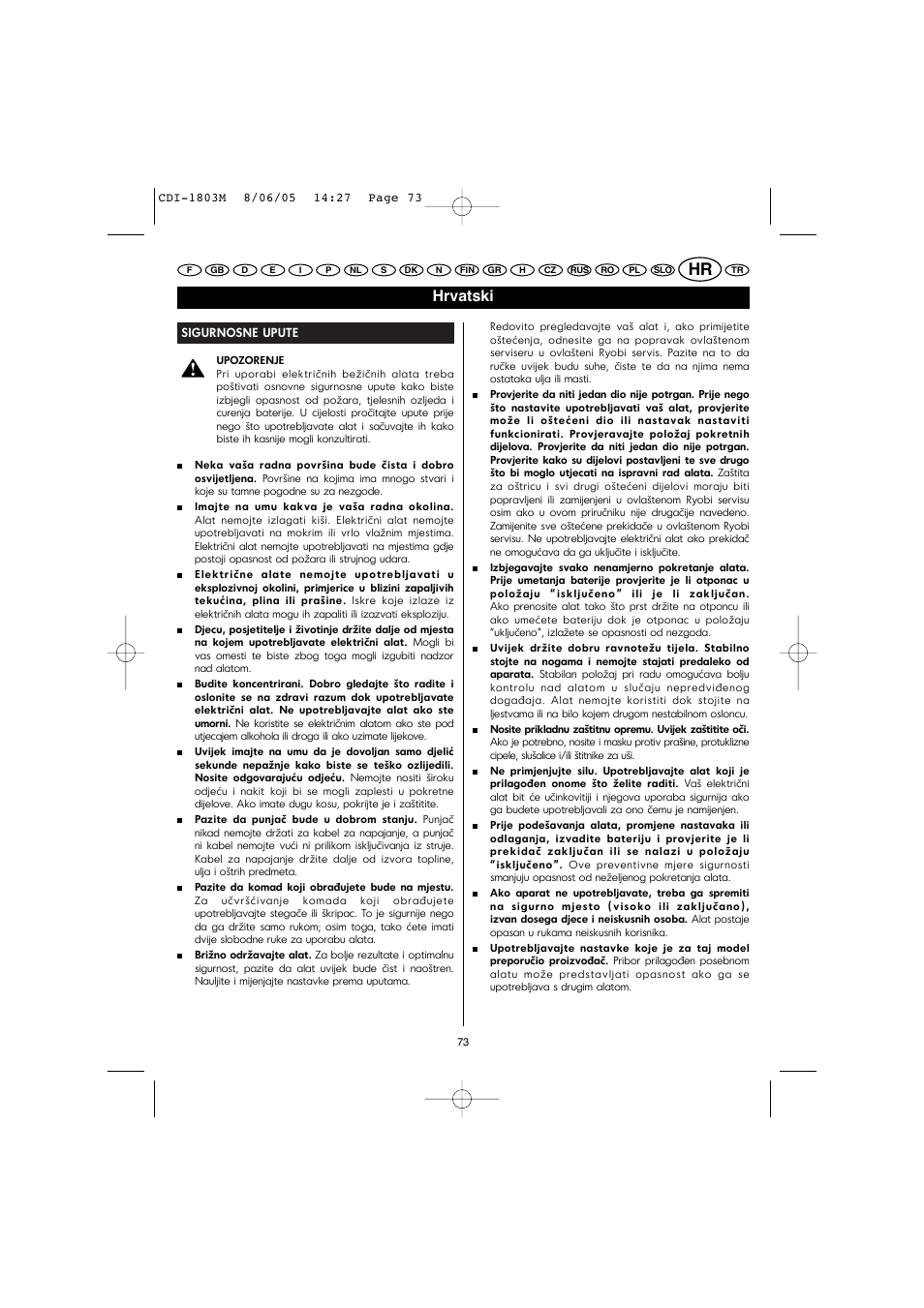 Hrvatski | Ryobi CDI-1803M User Manual | Page 41 / 50