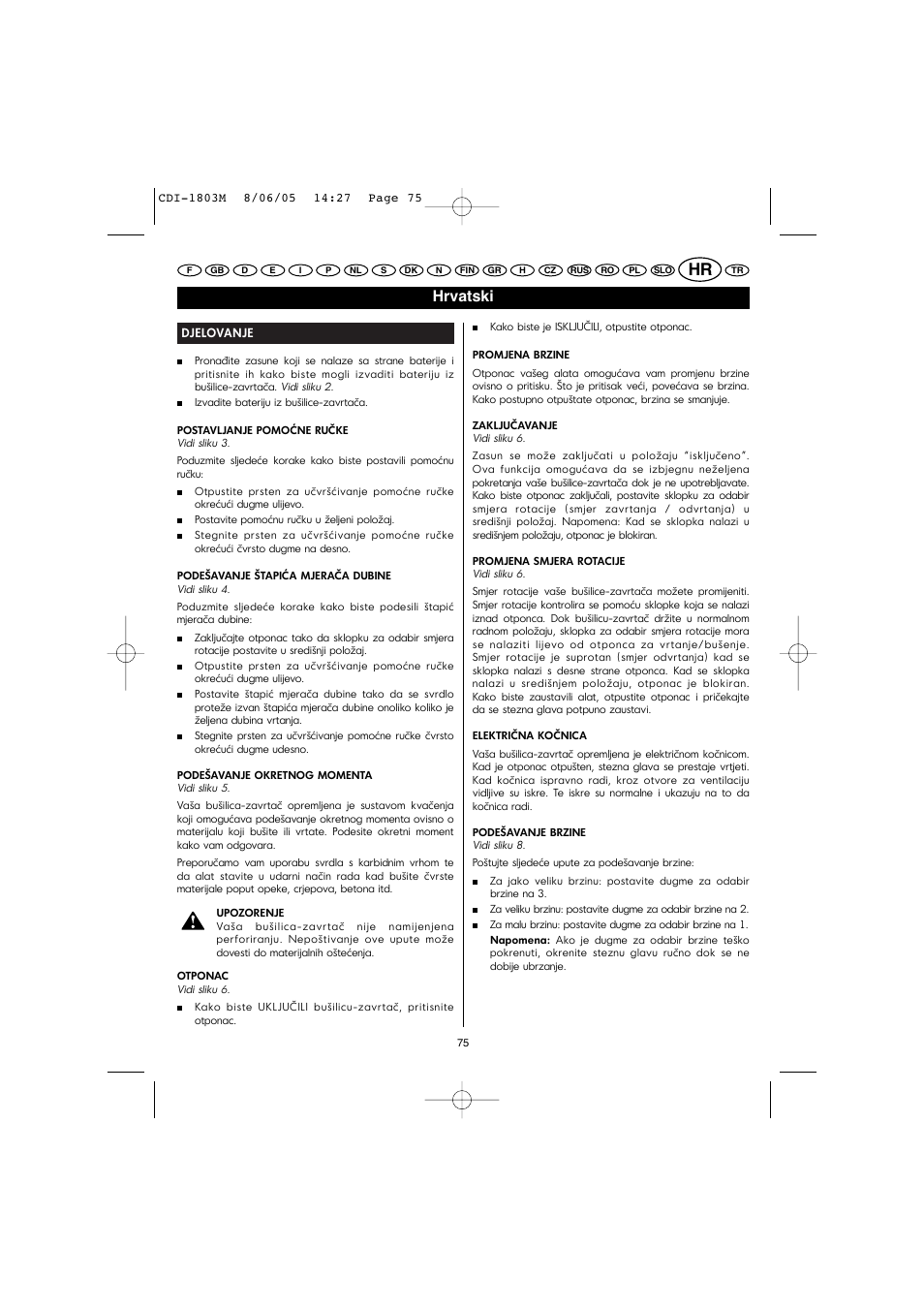 Hrvatski | Ryobi CDI-1803M User Manual | Page 43 / 50