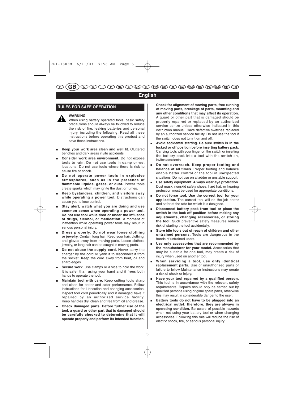 English | Ryobi CDI-1803M User Manual | Page 5 / 50