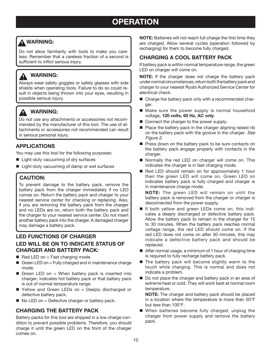 Operation | Ryobi P710 User Manual | Page 10 / 16