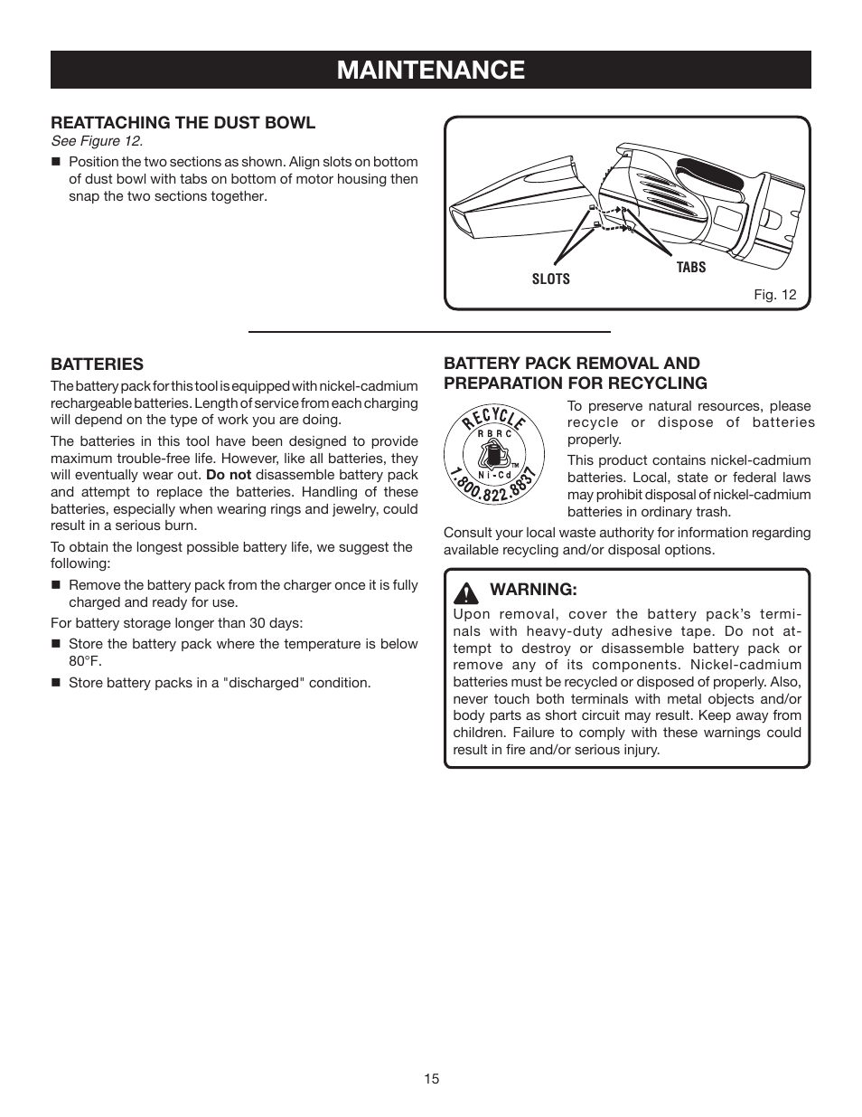 Maintenance | Ryobi P710 User Manual | Page 15 / 16