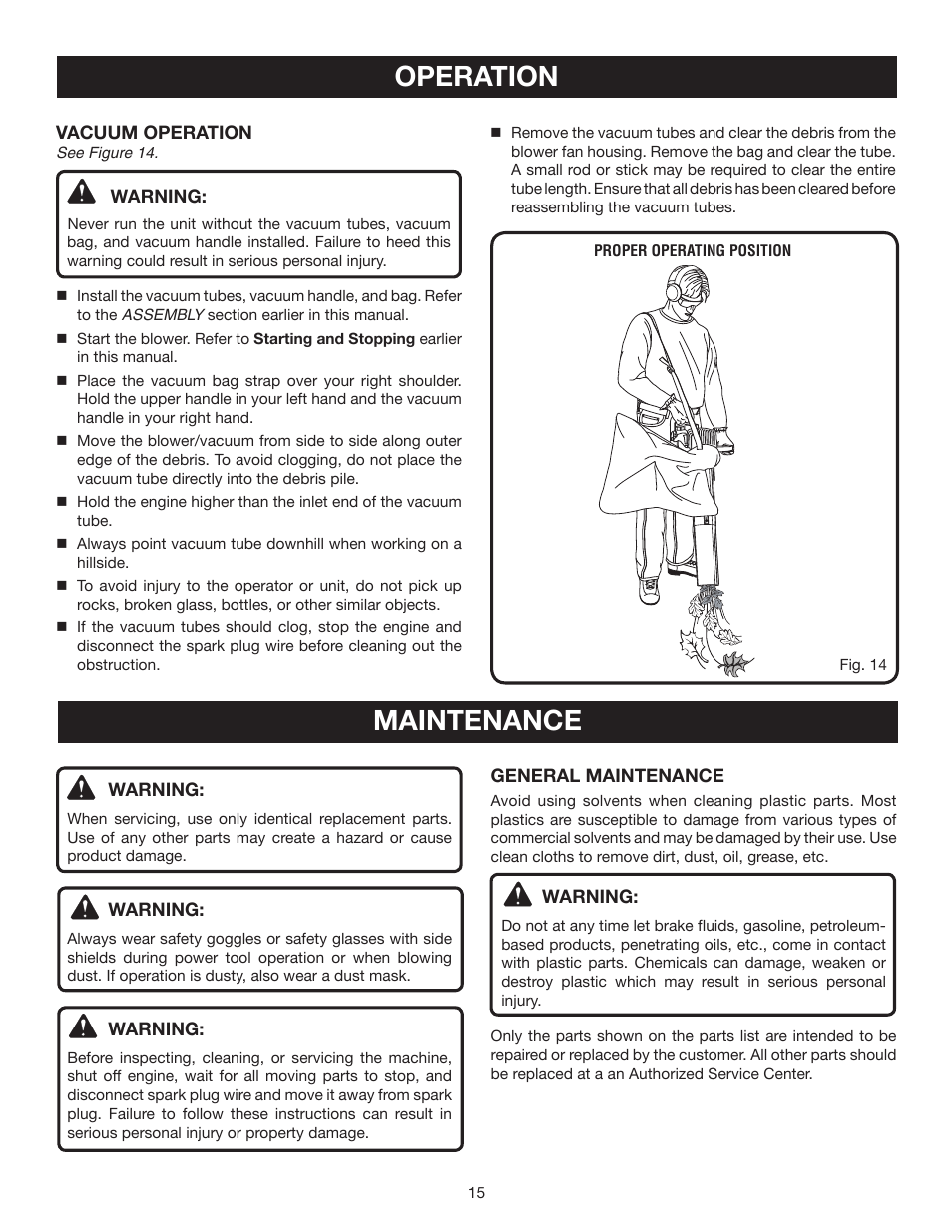 Operation maintenance | Ryobi RY09903 User Manual | Page 15 / 22