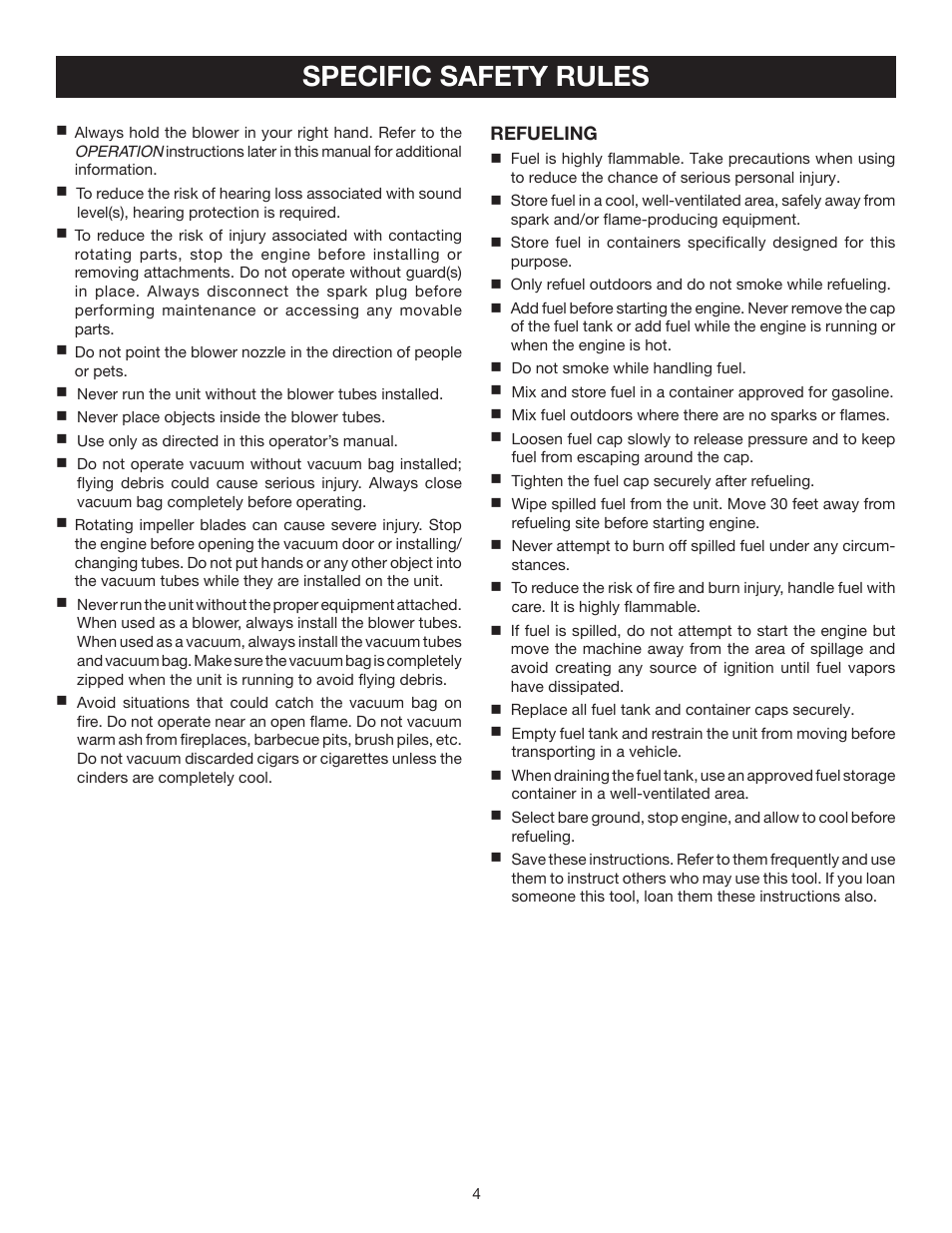 Specific safety rules | Ryobi RY09903 User Manual | Page 4 / 22
