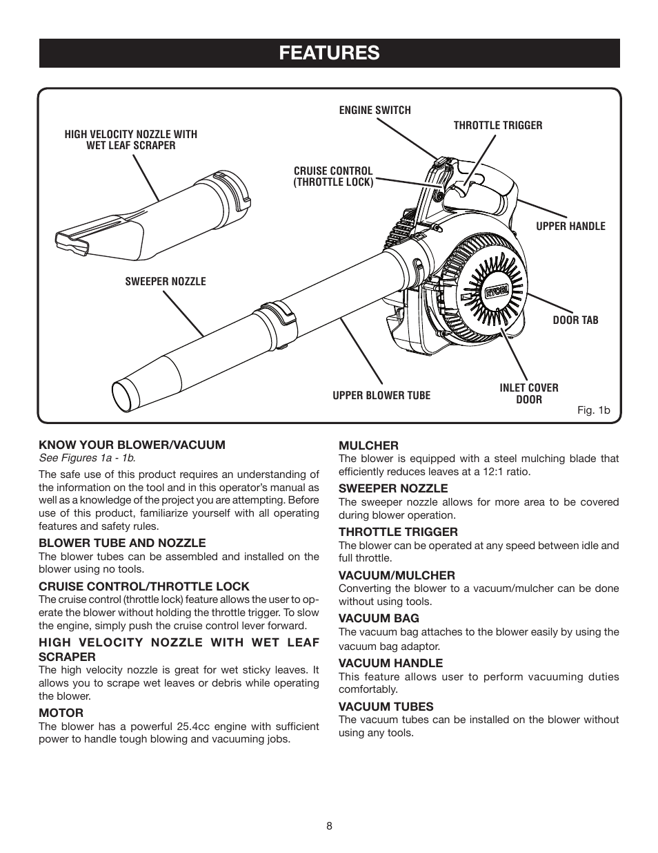 Features | Ryobi RY09903 User Manual | Page 8 / 22