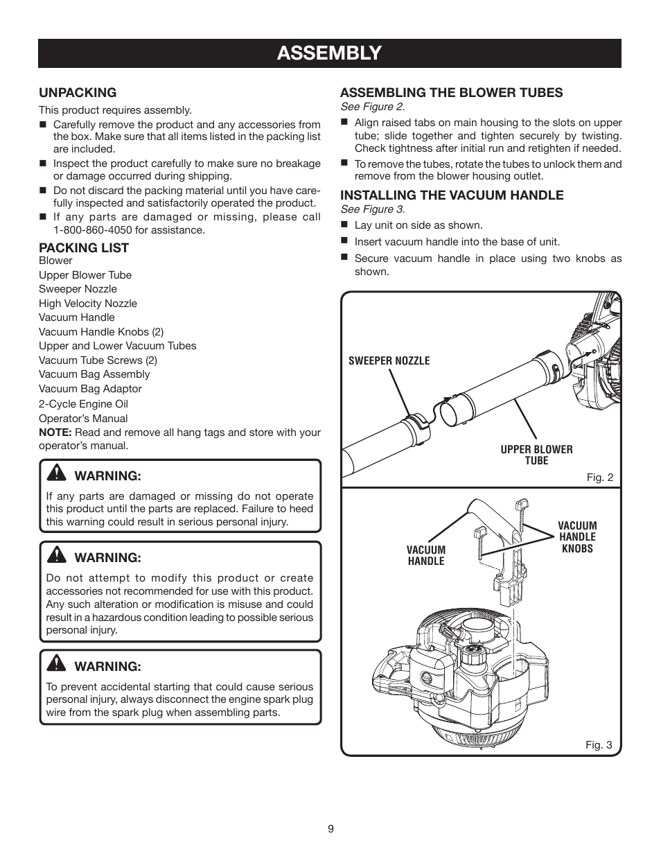 Assembly | Ryobi RY09903 User Manual | Page 9 / 22