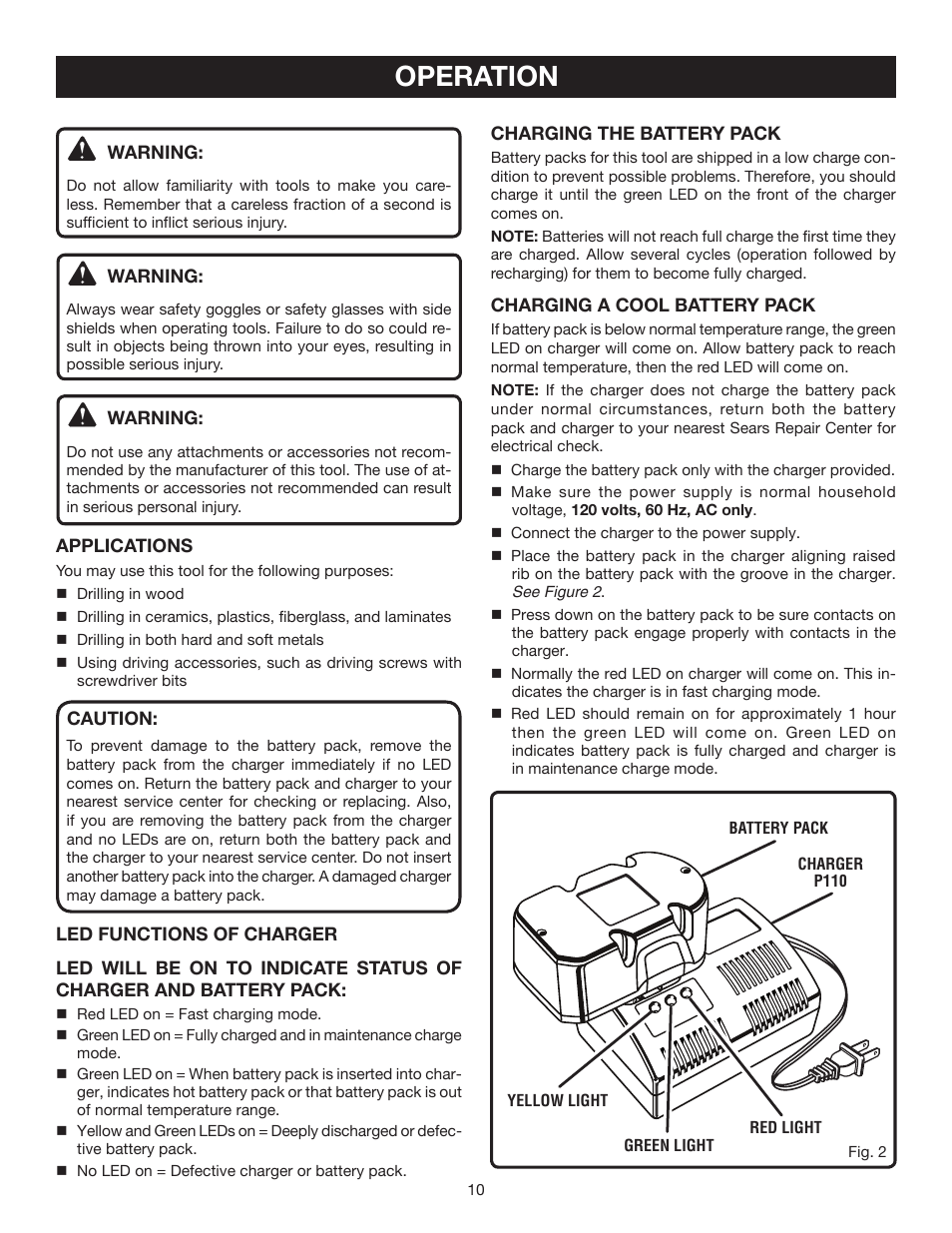 Operation | Ryobi P240 User Manual | Page 10 / 18