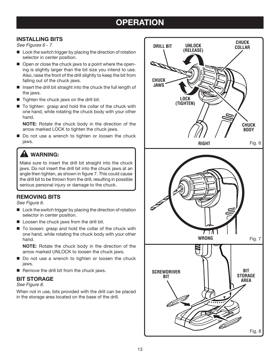 Operation | Ryobi P240 User Manual | Page 13 / 18