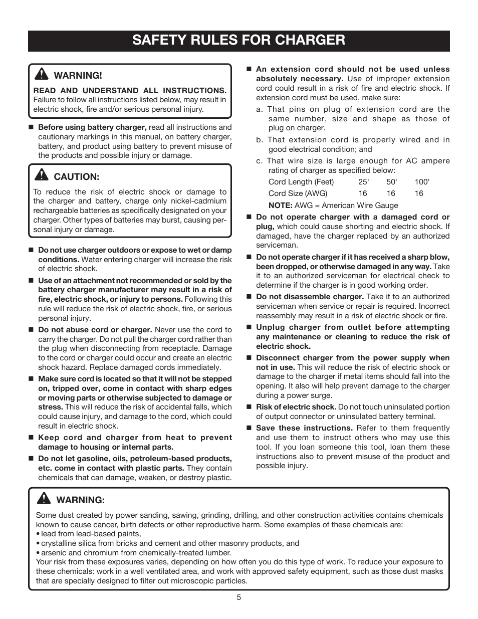 Safety rules for charger | Ryobi P240 User Manual | Page 5 / 18