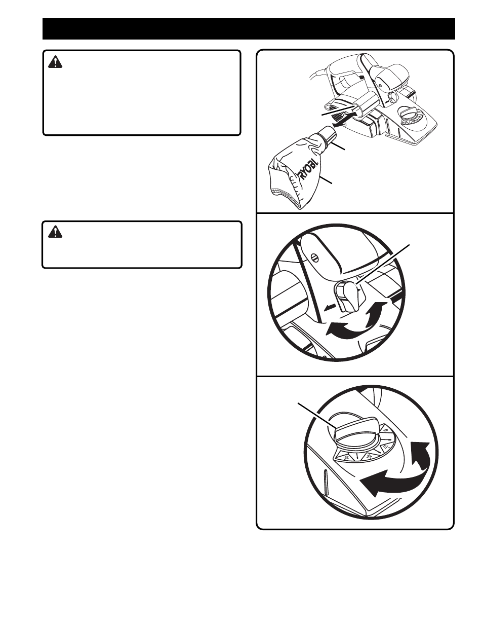 Adjustments, Warning, Caution | Ryobi HPL51 User Manual | Page 9 / 16