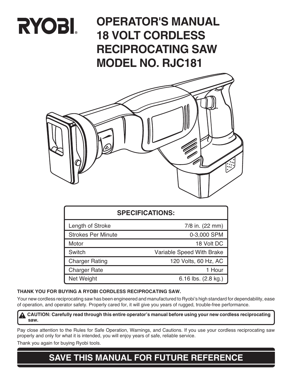 Ryobi RJC181 User Manual | 12 pages