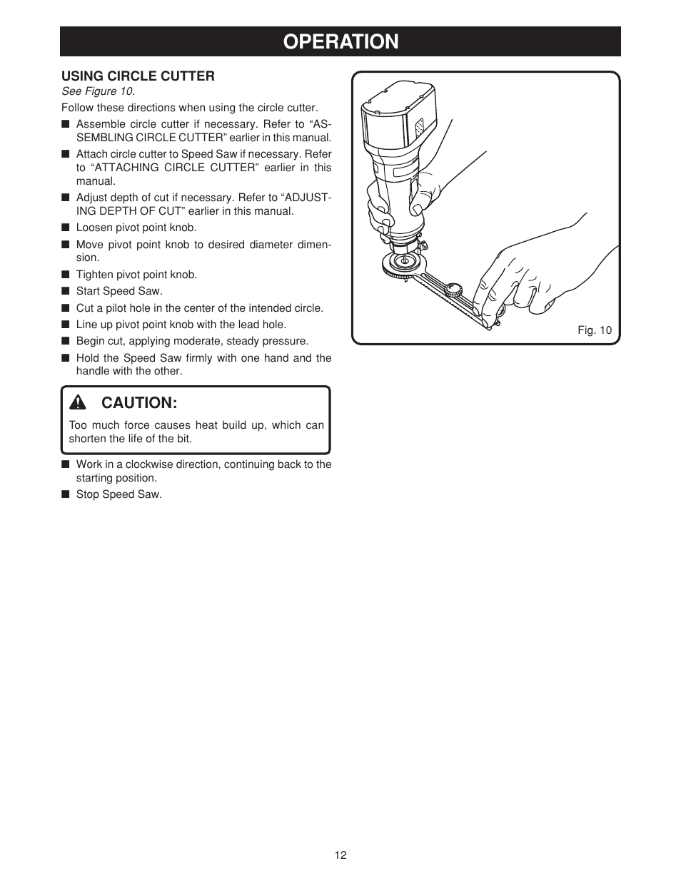 Operation, Caution | Ryobi SS180 User Manual | Page 12 / 16