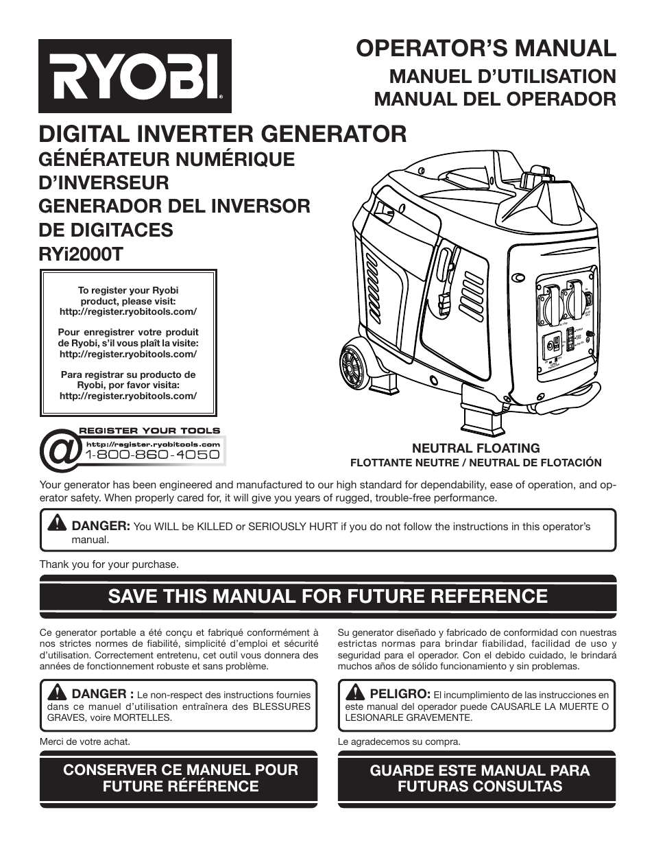 Ryobi RYI2000T User Manual | 64 pages