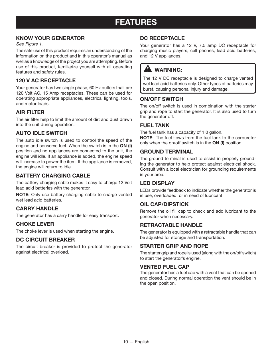 Features | Ryobi RYI2000T User Manual | Page 14 / 64