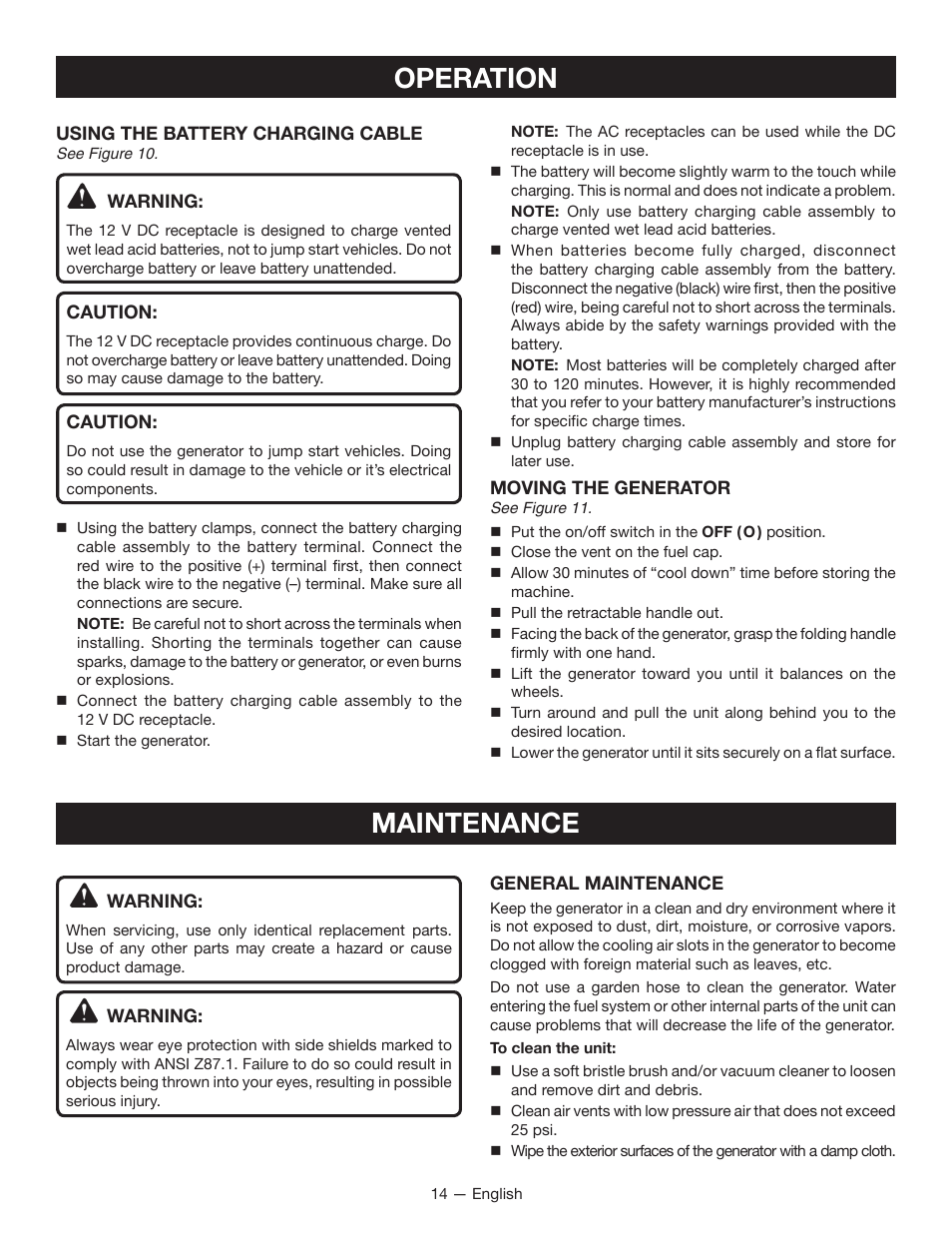 Operation, Maintenance | Ryobi RYI2000T User Manual | Page 18 / 64