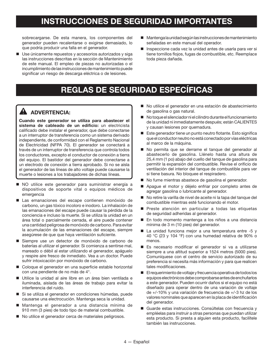 Advertencia | Ryobi RYI2000T User Manual | Page 46 / 64