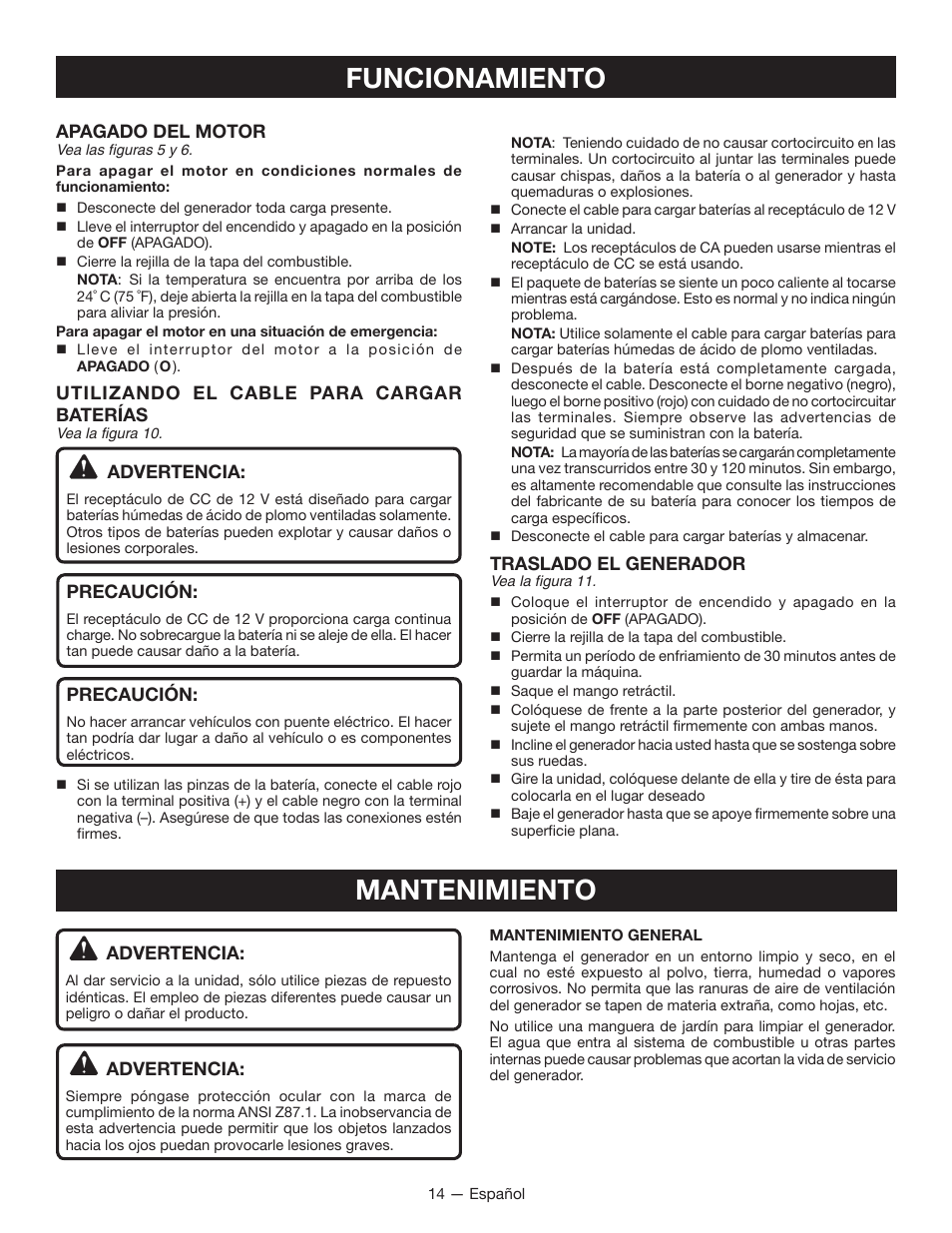 Funcionamiento, Mantenimiento | Ryobi RYI2000T User Manual | Page 56 / 64