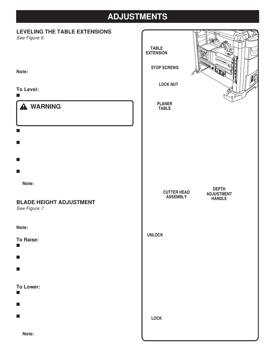 Adjustments, Warning | Ryobi AP1300 User Manual | Page 10 / 18