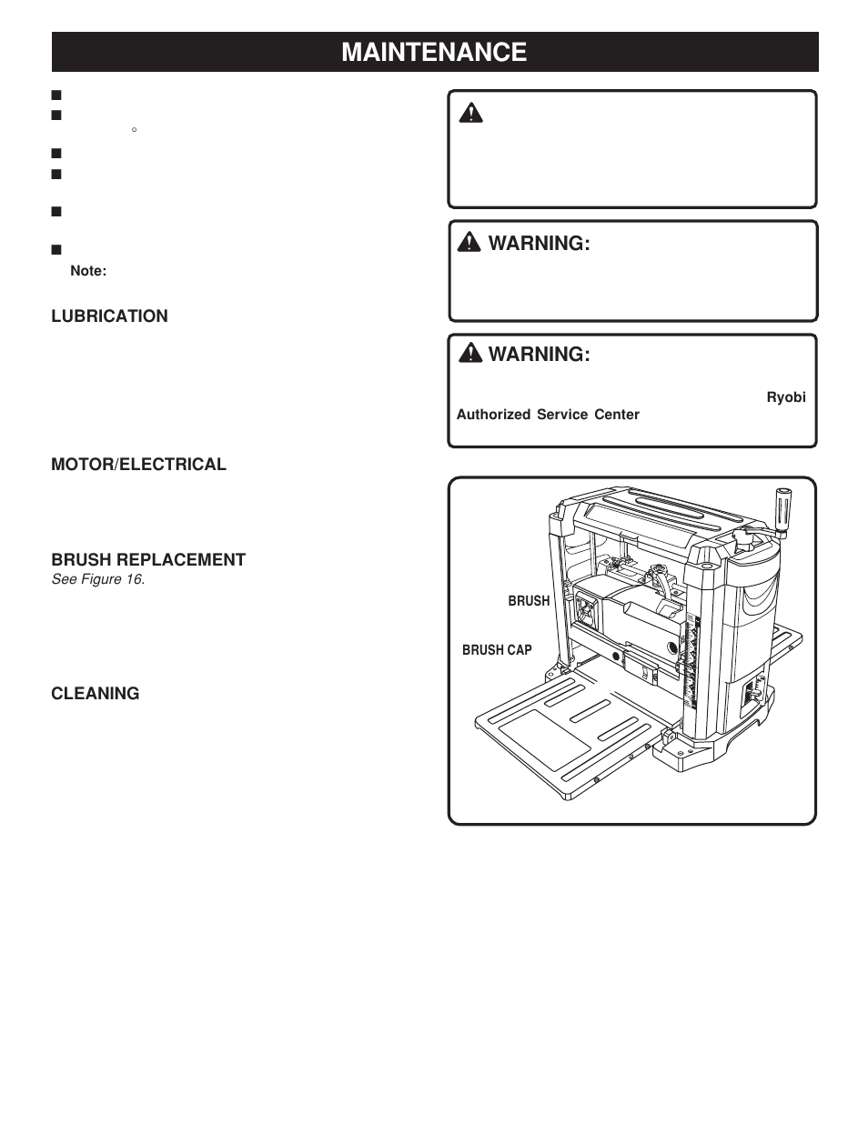 Maintenance, Warning | Ryobi AP1300 User Manual | Page 16 / 18