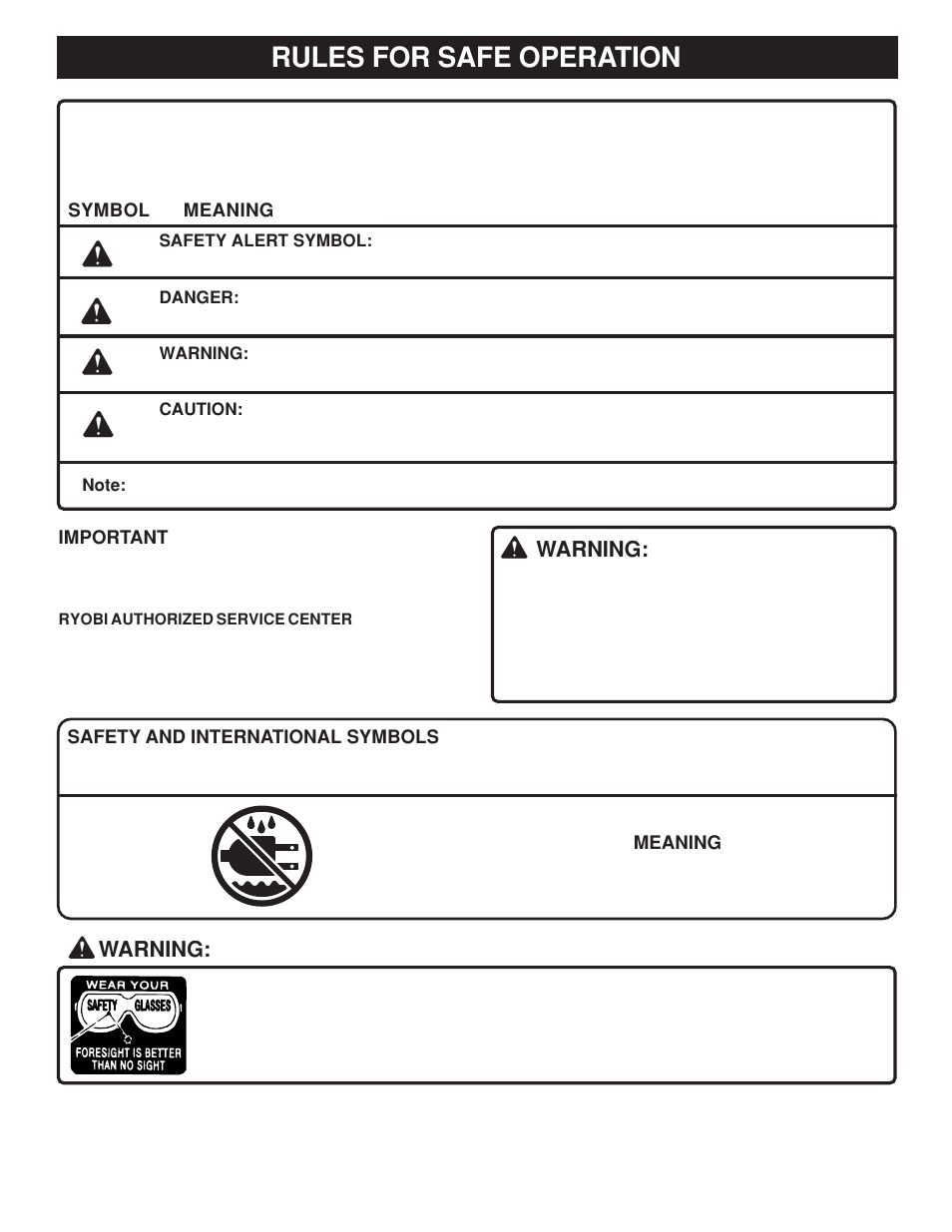 Rules for safe operation, Warning | Ryobi AP1300 User Manual | Page 5 / 18