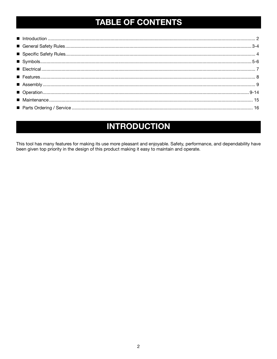 Table of contents introduction | Ryobi BE318-2 User Manual | Page 2 / 16