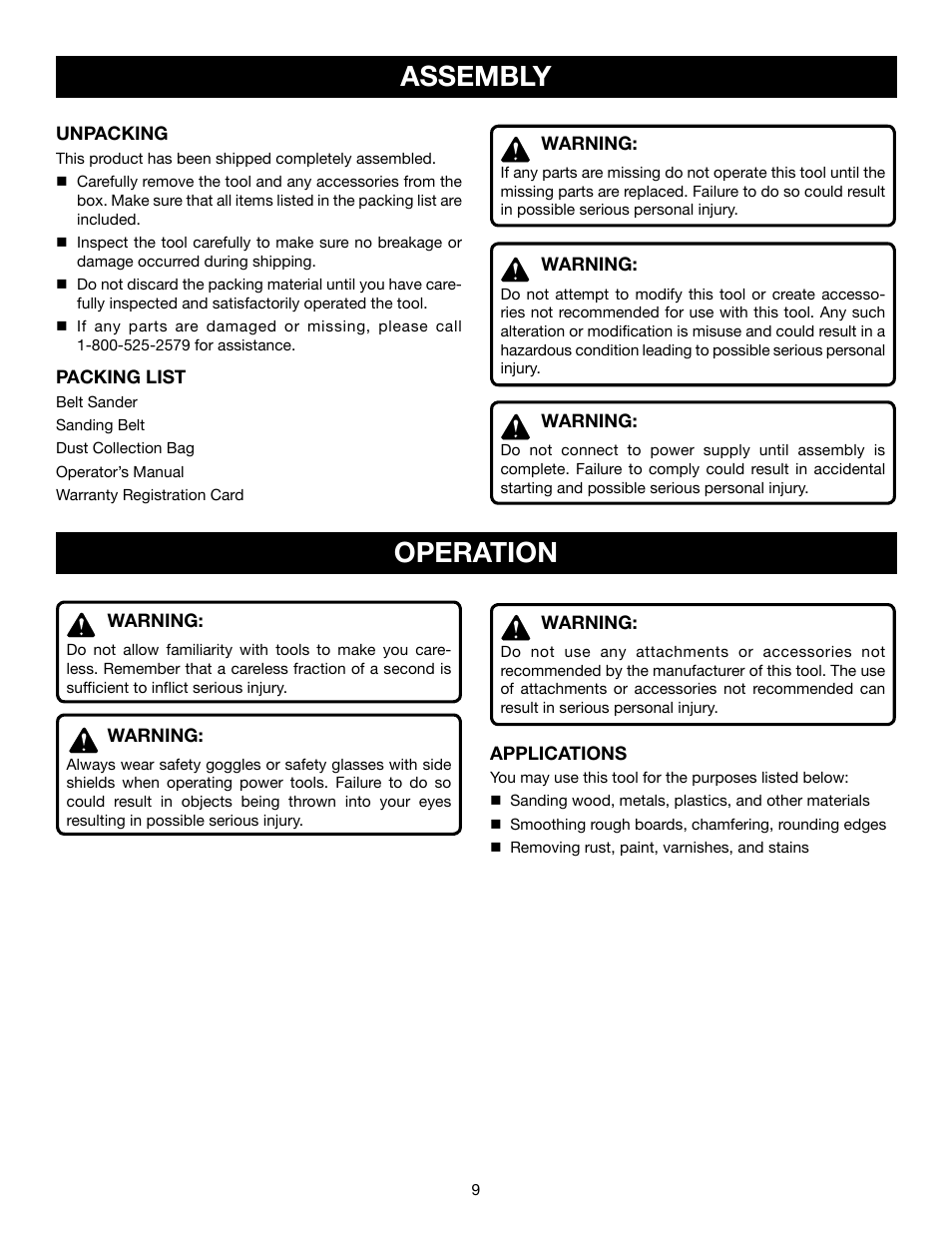 Assembly, Operation | Ryobi BE318-2 User Manual | Page 9 / 16