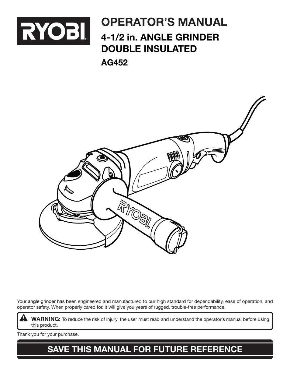 Ryobi AG452 User Manual | 16 pages