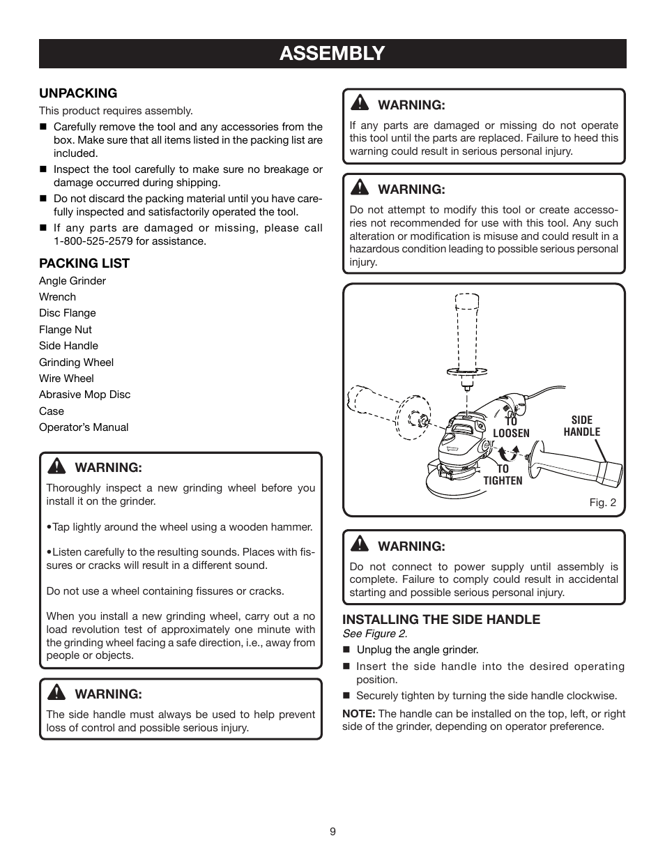 Assembly | Ryobi AG452 User Manual | Page 9 / 16