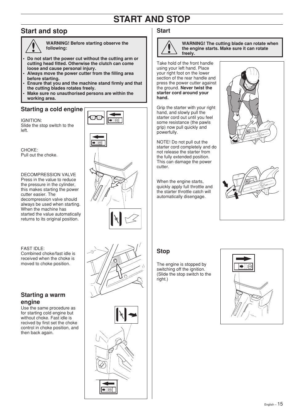 Start and stop | Ryobi Drill Press User Manual | Page 15 / 25