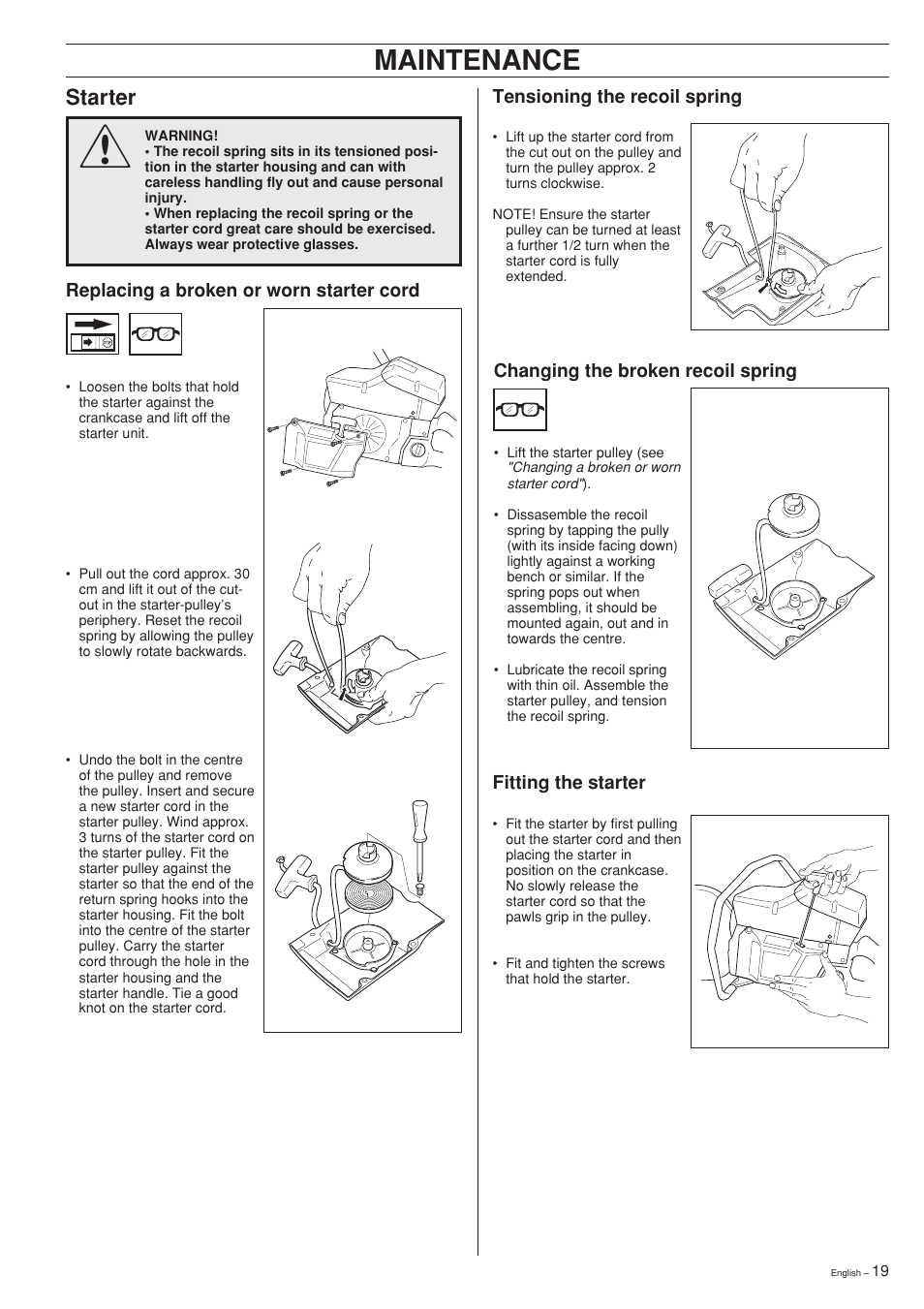 Maintenance, Starter | Ryobi Drill Press User Manual | Page 19 / 25