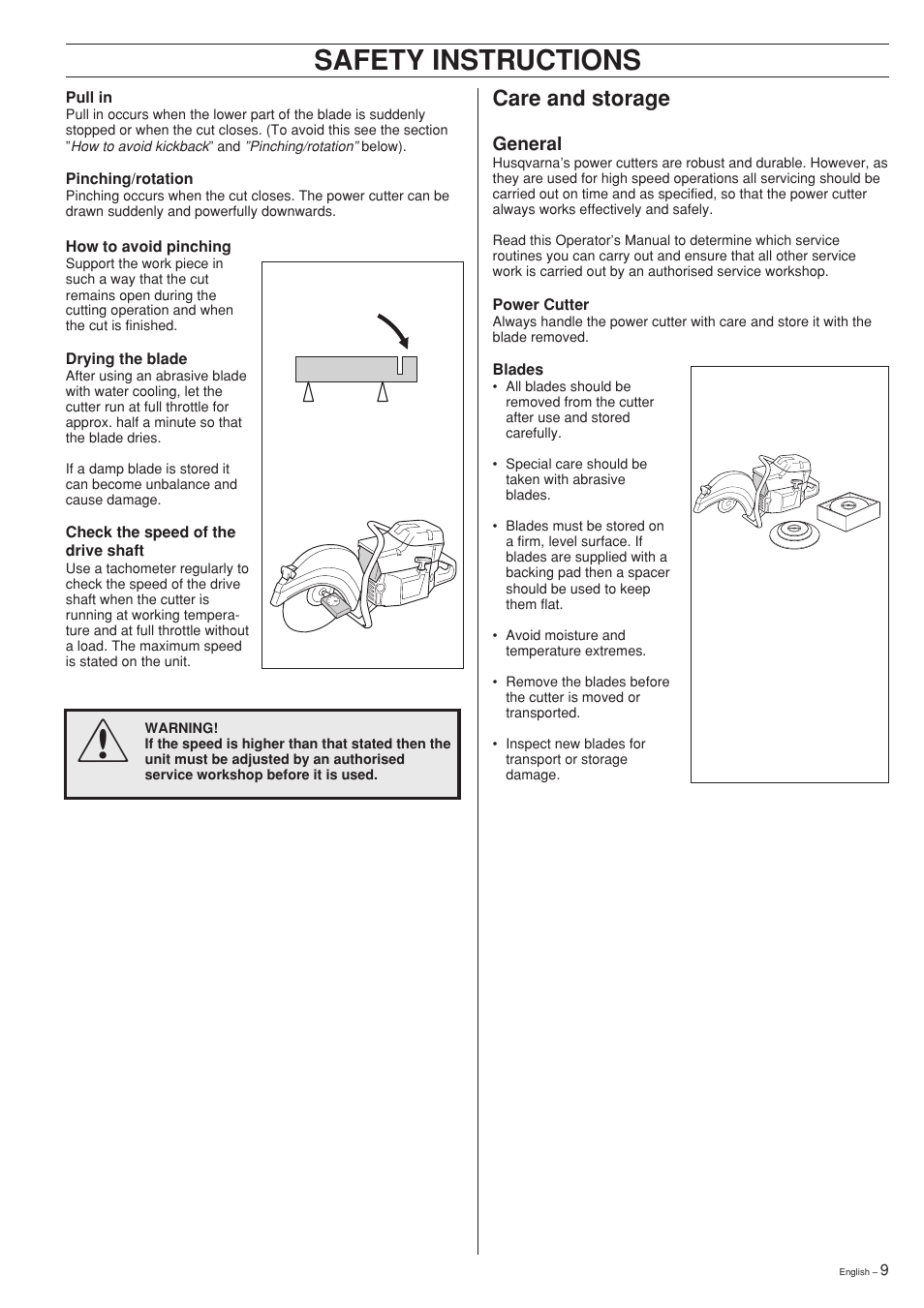 Safety instructions, Care and storage | Ryobi Drill Press User Manual | Page 9 / 25