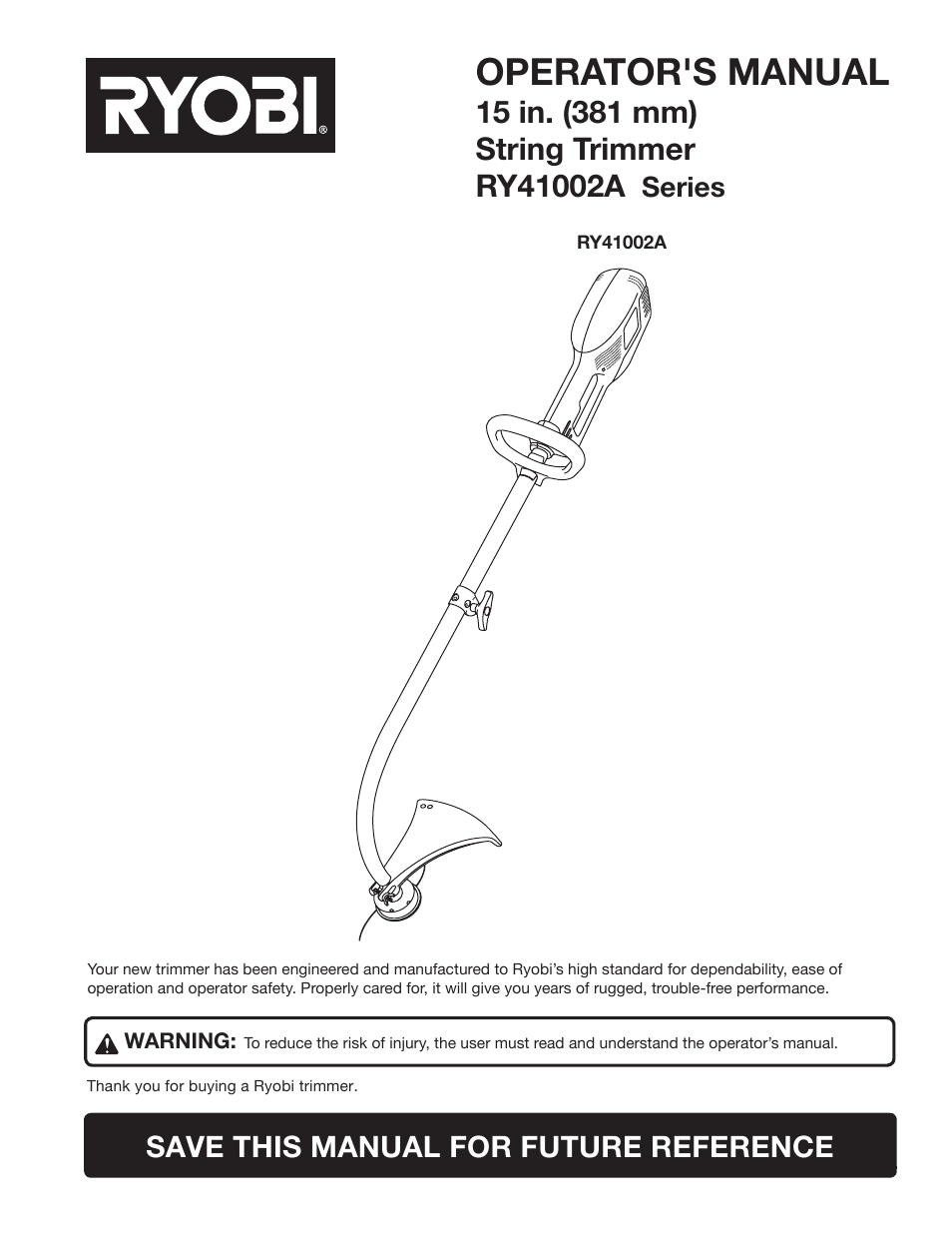 Ryobi RY41002A User Manual | 18 pages