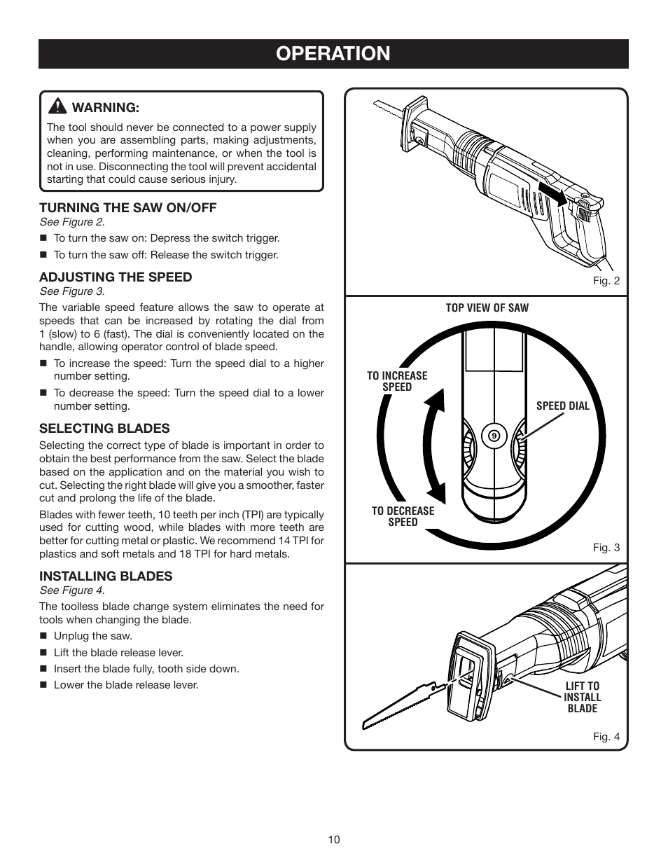 Operation | Ryobi RJ162V User Manual | Page 10 / 14