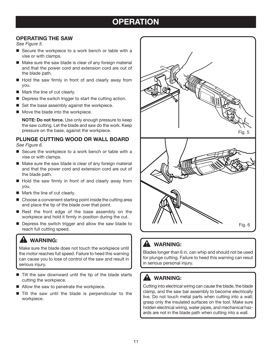 Operation | Ryobi RJ162V User Manual | Page 11 / 14