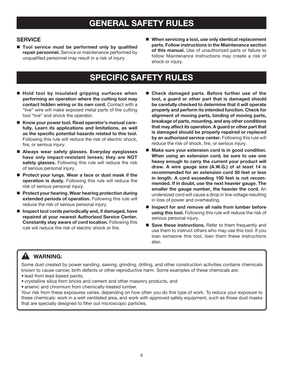 General safety rules specific safety rules | Ryobi RJ162V User Manual | Page 4 / 14