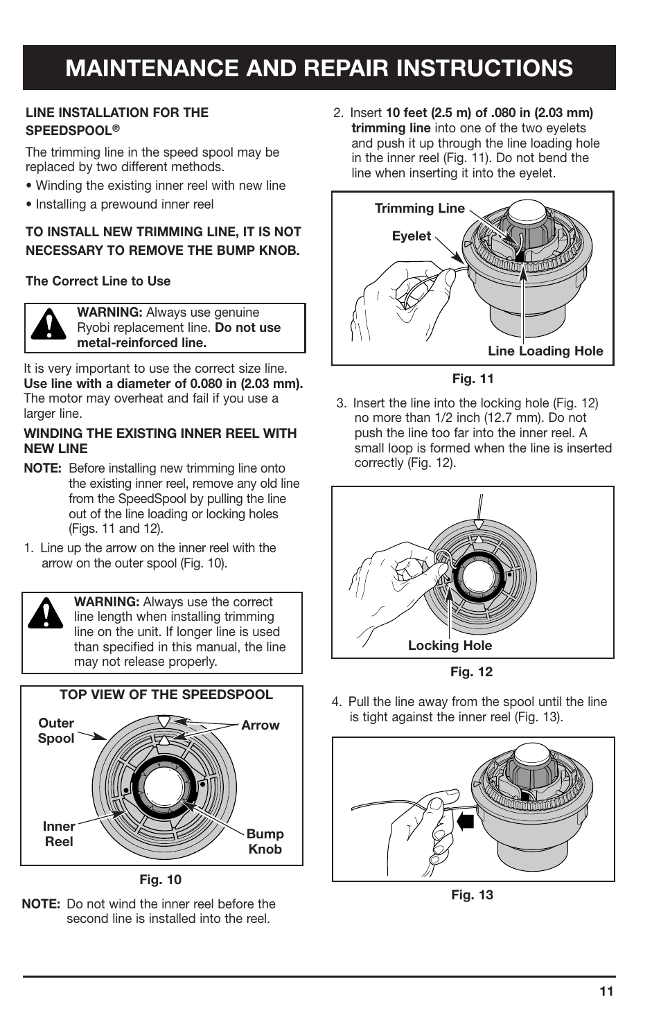 Maintenance and repair instructions | Ryobi 2075RC User Manual | Page 11 / 20