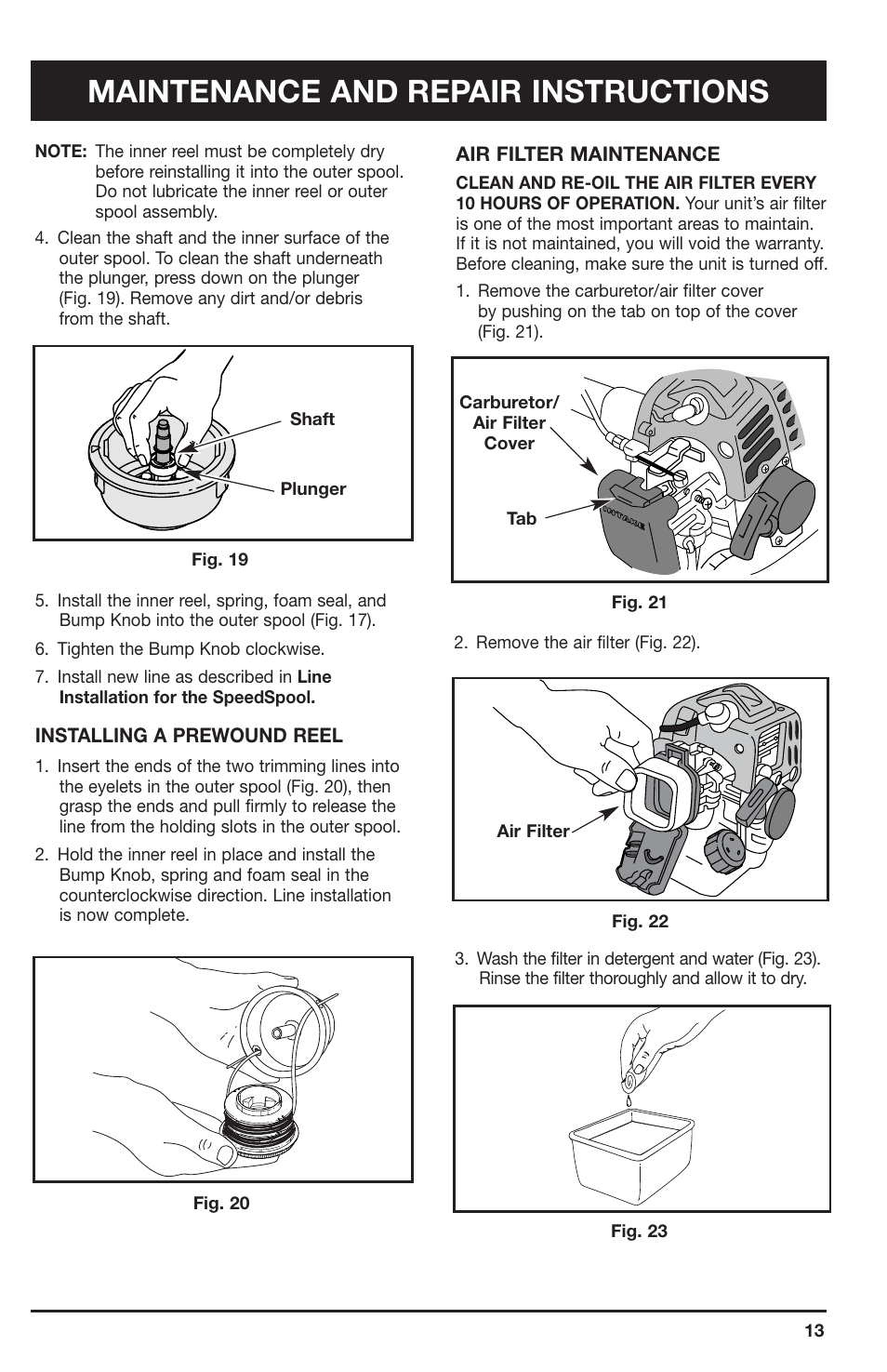 Maintenance and repair instructions | Ryobi 2075RC User Manual | Page 13 / 20