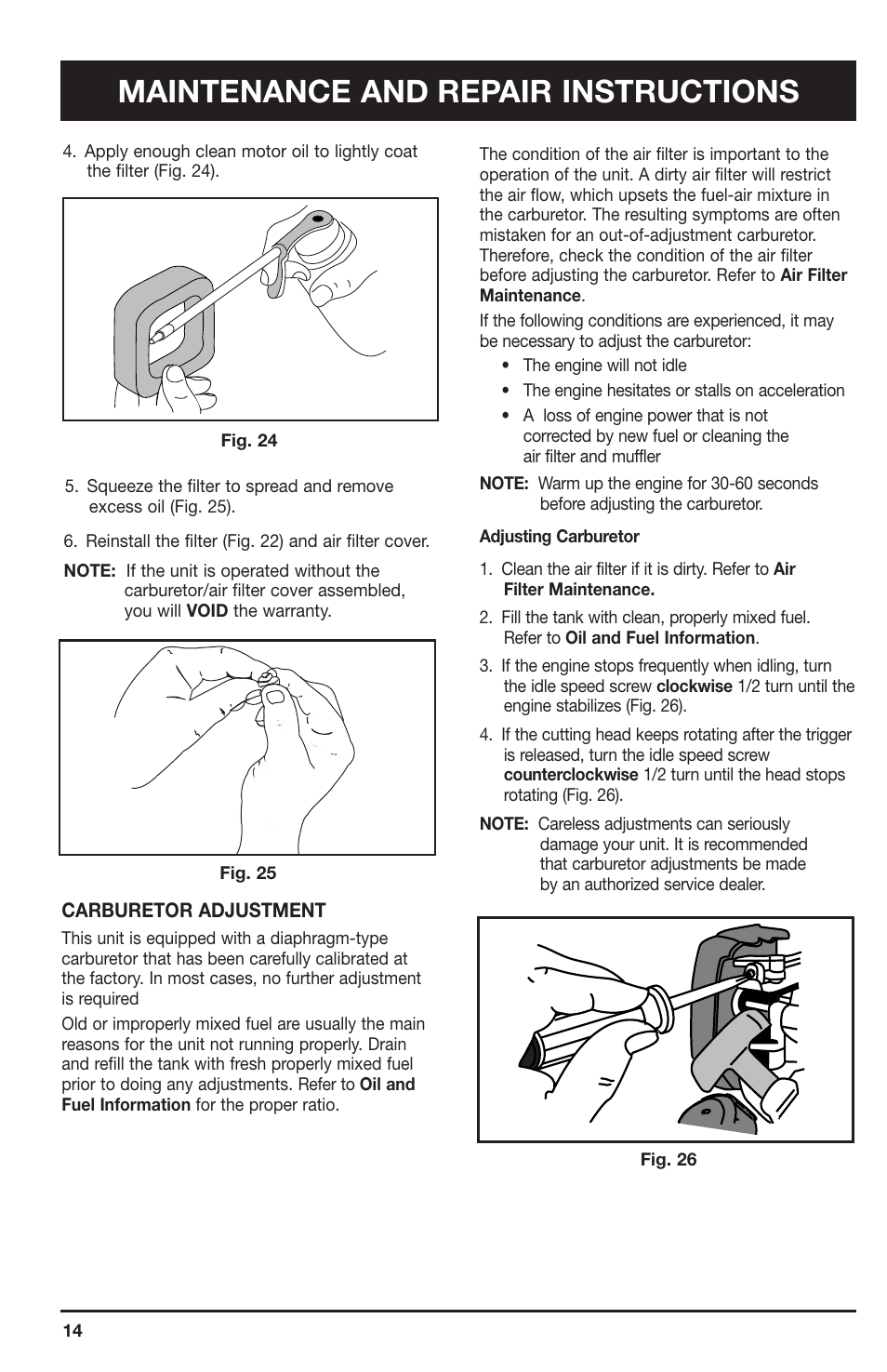 Maintenance and repair instructions | Ryobi 2075RC User Manual | Page 14 / 20