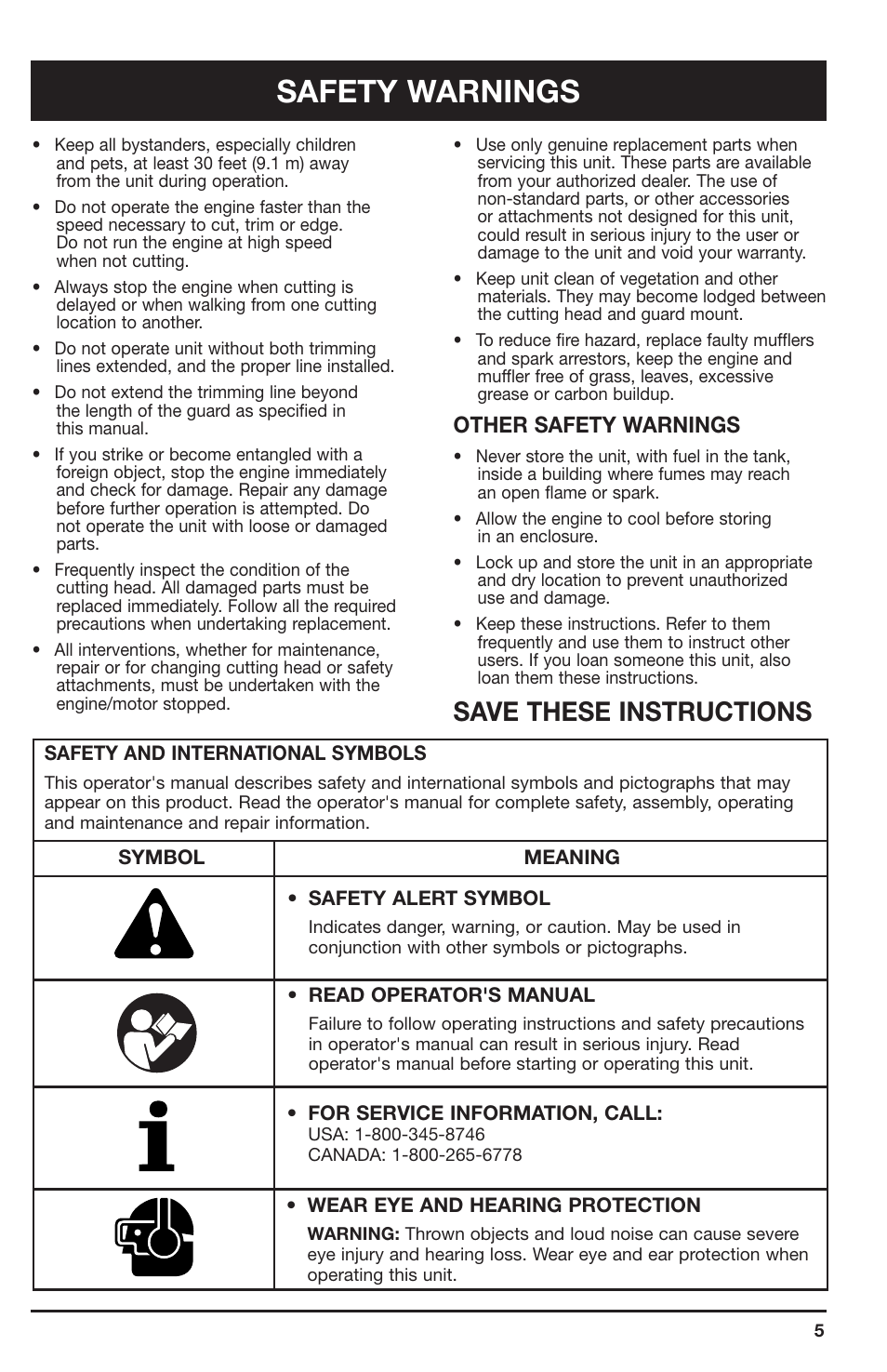 Safety warnings, Save these instructions, Other safety warnings | Ryobi 2075RC User Manual | Page 5 / 20