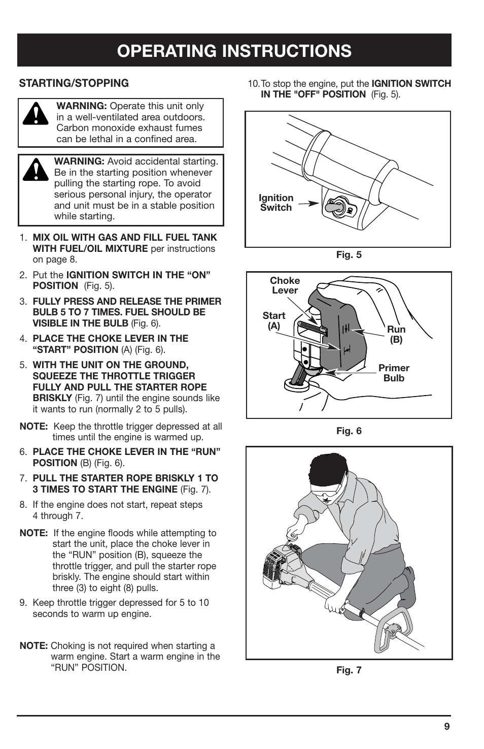 Operating instructions | Ryobi 2075RC User Manual | Page 9 / 20