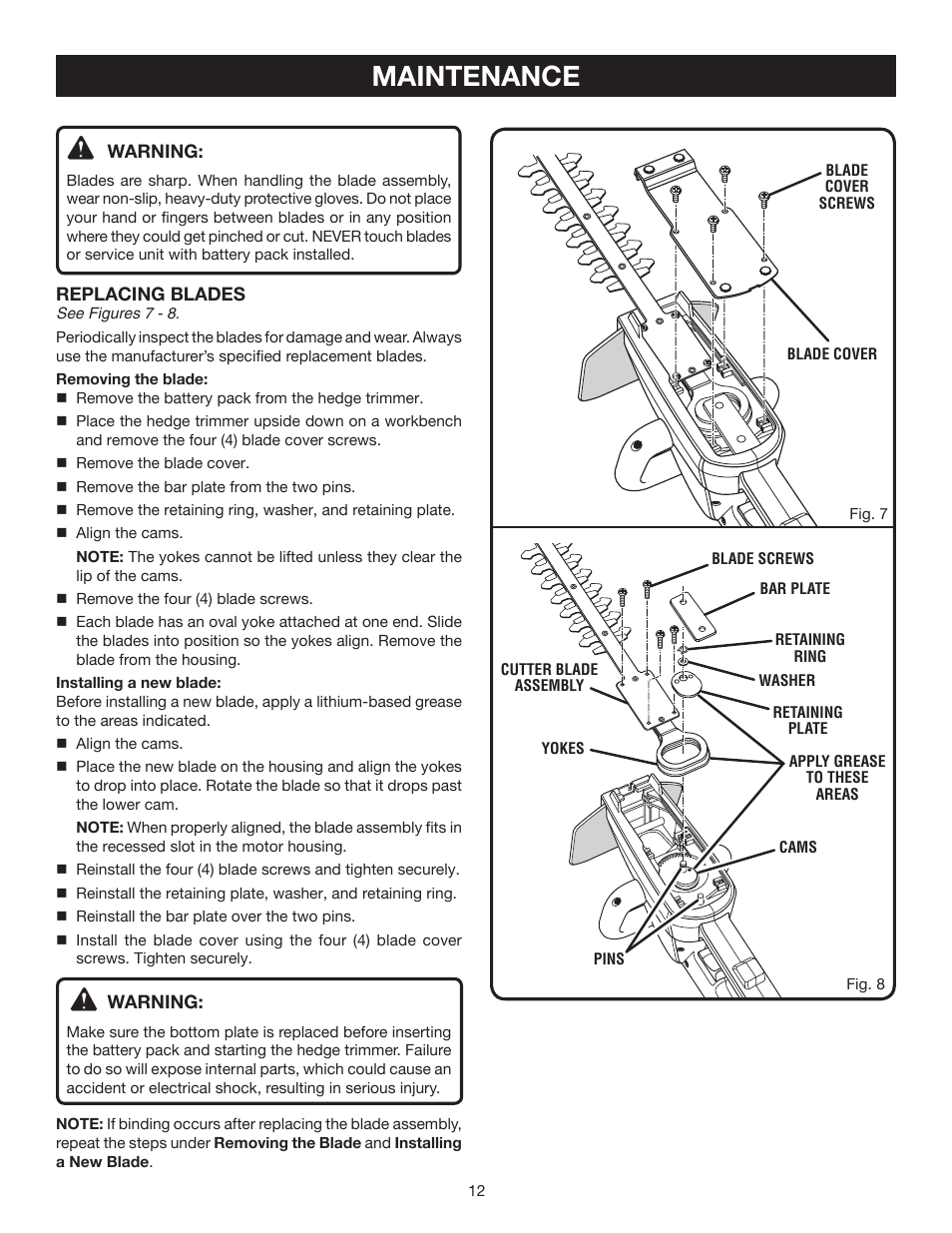 Maintenance | Ryobi P2601 User Manual | Page 12 / 16