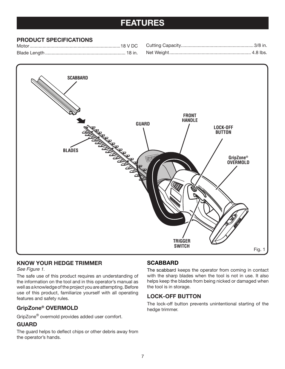 Features | Ryobi P2601 User Manual | Page 7 / 16