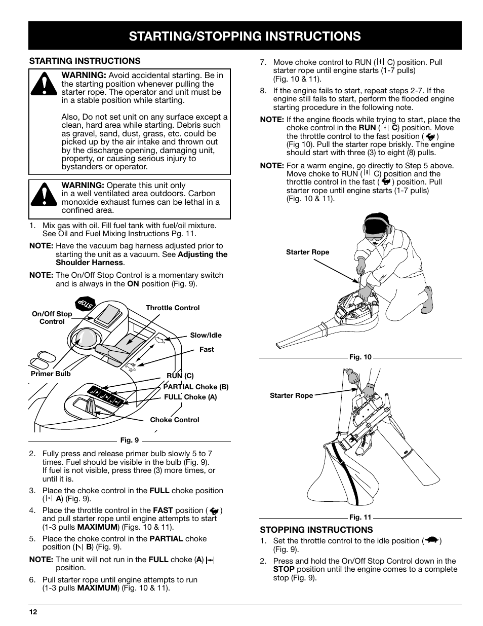 Starting/stopping instructions | Ryobi 330B User Manual | Page 12 / 22
