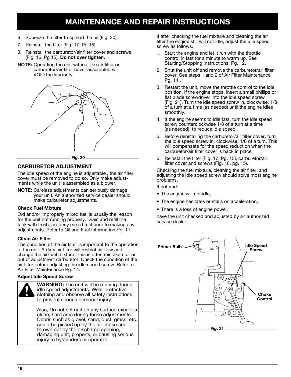 Maintenance and repair instructions | Ryobi 330B User Manual | Page 16 / 22