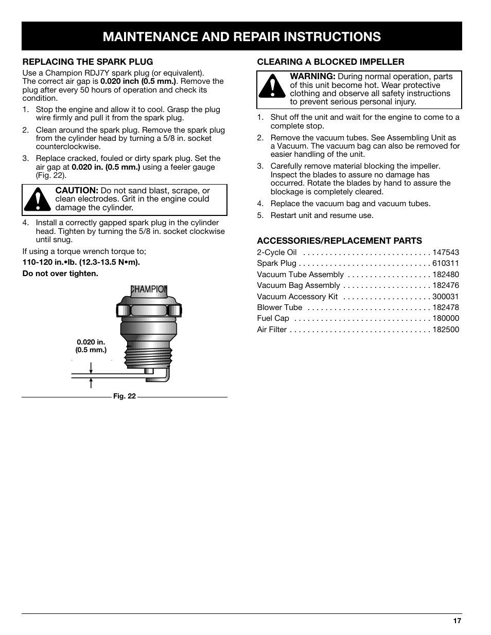 Maintenance and repair instructions | Ryobi 330B User Manual | Page 17 / 22