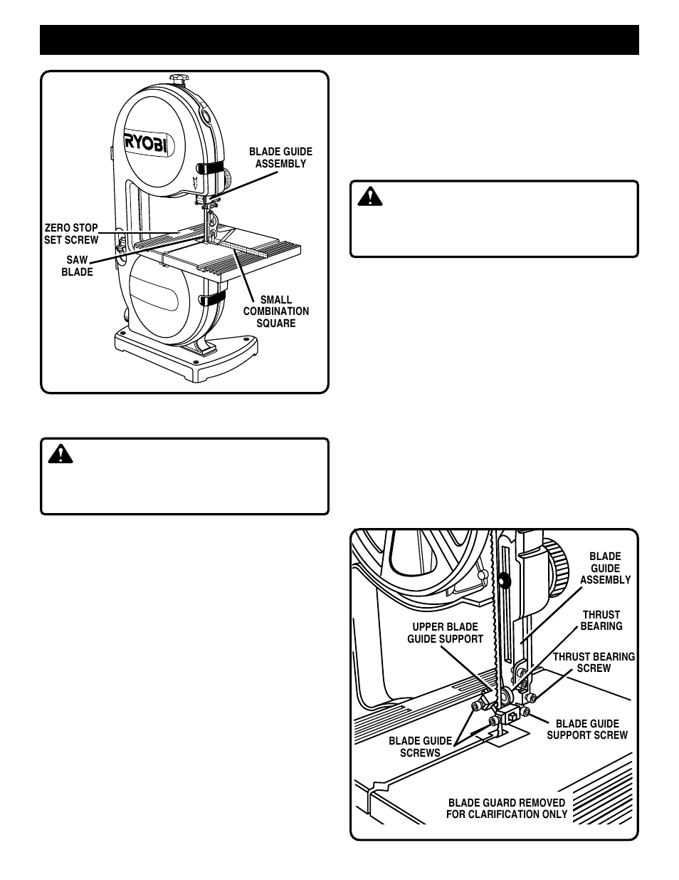 Adjustments, Warning, Squaring the saw table to the blade | Ryobi BS901 User Manual | Page 14 / 22