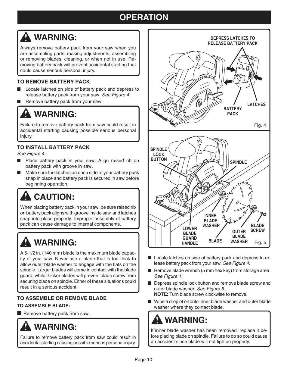 Warning, Caution, Operation | Ryobi RY6202 User Manual | Page 10 / 20