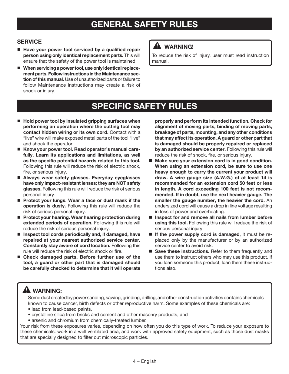 General safety rules specific safety rules | Ryobi D41K User Manual | Page 4 / 16