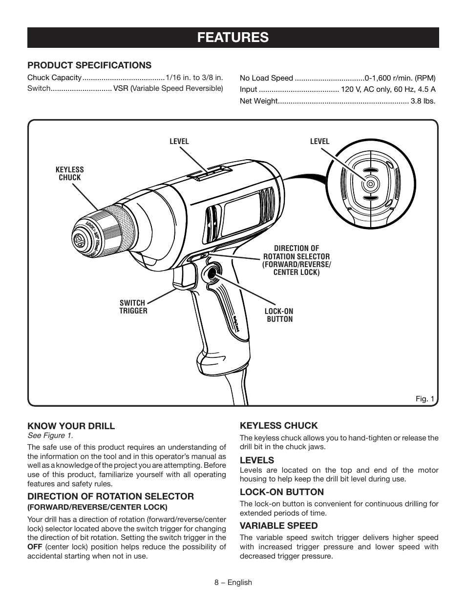 Features | Ryobi D41K User Manual | Page 8 / 16